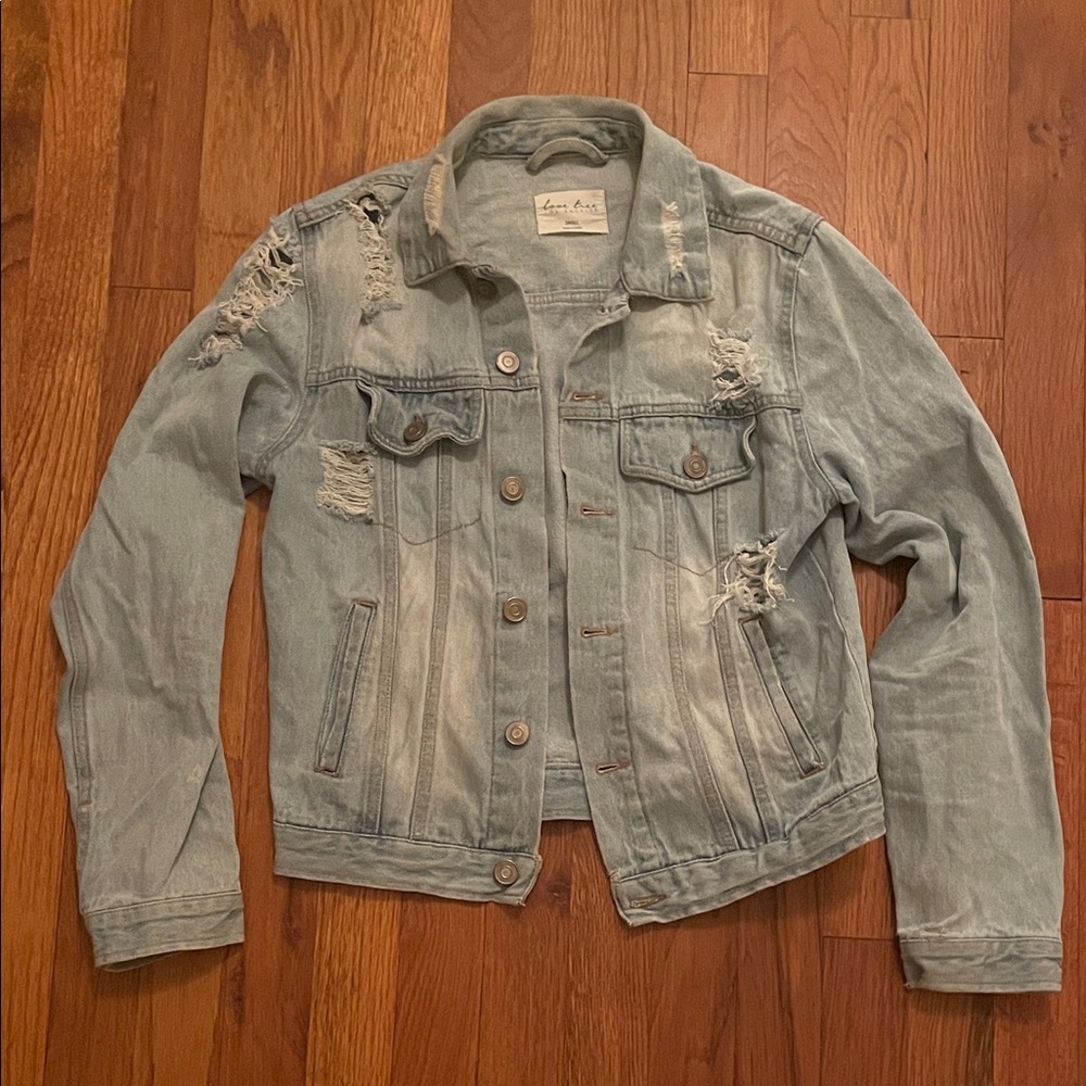 Love Tree Light Blue Distressed Jean Jacket